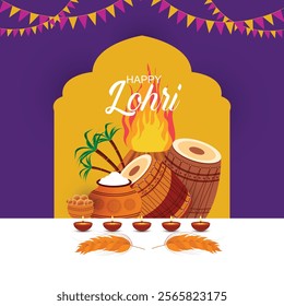 Happy Lohri background for Punjabi festival celebration greeting card design