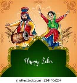 Happy Lohri and Baisakhi cultural Sikh festival celebration background vector