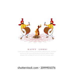 Happy Lohri Celebration Background With Sikh Doing Bhangra Dance And Bonfire Illustration.