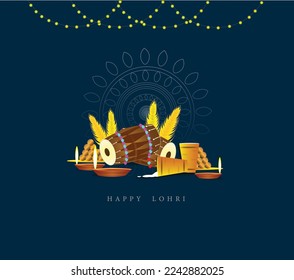 Happy Lohri Celebration Background With Sikh Doing Bhangra Dance And Bonfire Illustration.