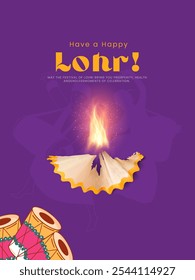 Feliz Lohri ou Lohri com conceito criativo. Festival of Punjab Índia Lohri feriado Fundo com rangoli, Lohri celebração grupo de pessoas tocando dança. Cartão comemorativo, ilustração vetorial 3d.