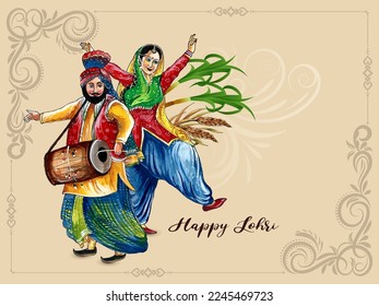 Happy Lohri cultural festival of punjab background design vector