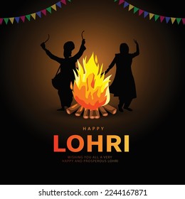 Happy Lohri With dark Background Silhouette . Abstract Vector Illustration design 