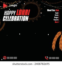 Happy lohri day flyer celebration with instagram and facebook story template | january happy lohri celebration instagram stories instagram and facebook story template | Flyer concept for lohri punjab