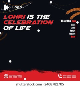 Happy lohri day flyer celebration with instagram and facebook story template | january happy lohri celebration instagram stories instagram and facebook story template | Flyer concept for lohri punjab