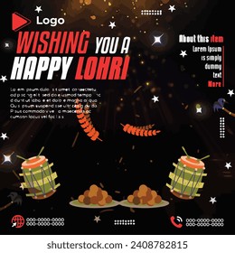 Happy lohri day flyer celebration with instagram and facebook story template | january happy lohri celebration instagram stories instagram and facebook story template | Flyer concept for lohri punjab