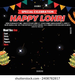 Happy lohri day flyer celebration with instagram and facebook story template | january happy lohri celebration instagram stories instagram and facebook story template | Flyer concept for lohri punjab