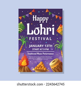 Happy Lohri Day Poster. Event Party, Lohri Day, Fire Work Dance Music Lohri, Lohri