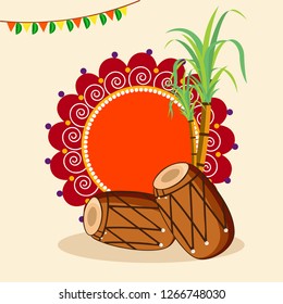 Happy Lohri design with Sugarcane and Dholak for Punjabi Festival, Vector Illustration.