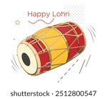 Happy Lohri with Dholak - a two-headed hand drum as a folk percussion instrument - Stock Illustration as EPS 10 File