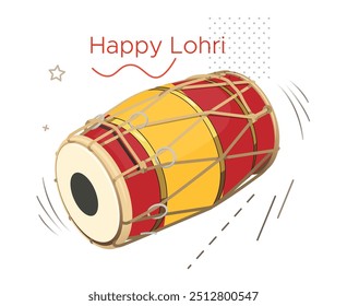 Happy Lohri with Dholak - a two-headed hand drum as a folk percussion instrument - Stock Illustration as EPS 10 File