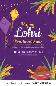 Happy Lohri Festival. Lohri festival celebration. January 13. Cartoon Vector illustration design Template for Poster, Banner, Post, Flyer, Greeting, Card, Cover. Lohri Festival background.