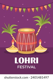 Happy Lohri Festival. Lohri festival celebration. January 13. Cartoon Vector illustration design Template for Poster, Banner, Post, Flyer, Greeting, Card, Cover. Lohri Festival background.
