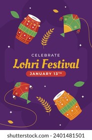 Happy Lohri Festival. Lohri festival celebration. January 13. Cartoon Vector illustration design Template for Poster, Banner, Post, Flyer, Greeting, Card, Cover. Lohri Festival background.