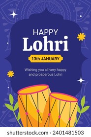 Happy Lohri Festival. Lohri festival celebration. January 13. Cartoon Vector illustration design Template for Poster, Banner, Post, Flyer, Greeting, Card, Cover. Lohri Festival background.