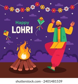 Happy Lohri Festival. Lohri festival celebration. January 13. Cartoon Vector illustration design Template for Poster, Banner, Post, Flyer, Greeting, Card, Cover. Lohri Festival background.