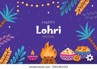 Happy Lohri Festival. Lohri festival celebration. January 13. Cartoon Vector illustration design Template for Poster, Banner, Post, Flyer, Greeting, Card, Cover. Lohri Festival background.