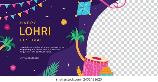 Happy Lohri Festival. Lohri festival celebration. January 13. Cartoon Vector illustration design Template for Poster, Banner, Post, Flyer, Greeting, Card, Cover. Lohri Festival background.