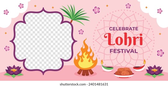 Happy Lohri Festival. Lohri festival celebration. January 13. Cartoon Vector illustration design Template for Poster, Banner, Post, Flyer, Greeting, Card, Cover. Lohri Festival background.