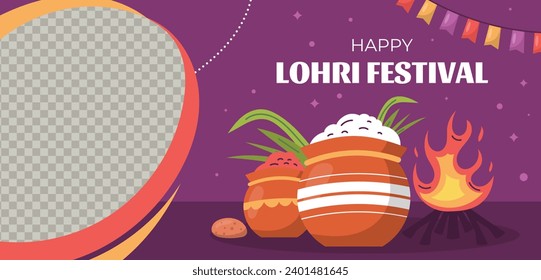 Happy Lohri Festival. Lohri festival celebration. January 13. Cartoon Vector illustration design Template for Poster, Banner, Post, Flyer, Greeting, Card, Cover. Lohri Festival background.