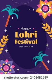 Happy Lohri Festival. Lohri festival celebration. January 13. Cartoon Vector illustration design Template for Poster, Banner, Post, Flyer, Greeting, Card, Cover. Lohri Festival background.