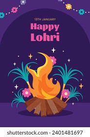 Happy Lohri Festival. Lohri festival celebration. January 13. Cartoon Vector illustration design Template for Poster, Banner, Post, Flyer, Greeting, Card, Cover. Lohri Festival background.