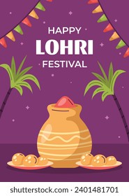 Happy Lohri Festival. Lohri festival celebration. January 13. Cartoon Vector illustration design Template for Poster, Banner, Post, Flyer, Greeting, Card, Cover. Lohri Festival background.