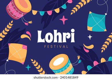 Happy Lohri Festival. Lohri festival celebration. January 13. Cartoon Vector illustration design Template for Poster, Banner, Post, Flyer, Greeting, Card, Cover. Lohri Festival background.