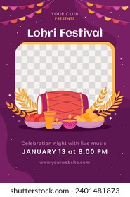 Happy Lohri Festival. Lohri festival celebration. January 13. Cartoon Vector illustration design Template for Poster, Banner, Post, Flyer, Greeting, Card, Cover. Lohri Festival background.
