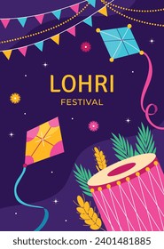 Happy Lohri Festival. Lohri festival celebration. January 13. Cartoon Vector illustration design Template for Poster, Banner, Post, Flyer, Greeting, Card, Cover. Lohri Festival background.