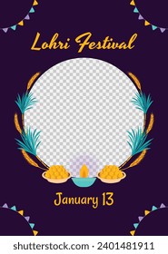 Happy Lohri Festival. Lohri festival celebration. January 13. Cartoon Vector illustration design Template for Poster, Banner, Post, Flyer, Greeting, Card, Cover. Lohri Festival background.