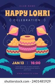Happy Lohri Festival. Lohri festival celebration. January 13. Cartoon Vector illustration design Template for Poster, Banner, Post, Flyer, Greeting, Card, Cover. Lohri Festival background.