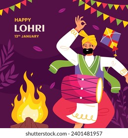 Happy Lohri Festival. Lohri festival celebration. January 13. Cartoon Vector illustration design Template for Poster, Banner, Post, Flyer, Greeting, Card, Cover. Lohri Festival background.