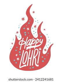 Happy Lohri festival. Colored fire vector illustration of happy celebration Lohry. Trendy concept of happy lohry holiday from India. Lettering for print card, social media or t-shirt.

