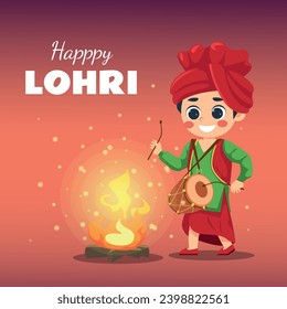 Happy lohri festival greeting background with cute boy design template