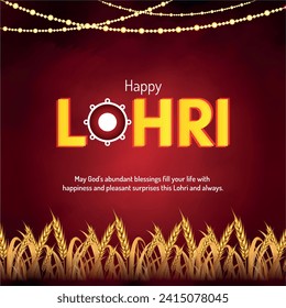 Happy lohri the festival of happiness and peace Vector of Dhol  in LOHRI Text