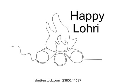 Happy Lohri festival. Lohri one-line drawing