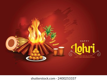 Happy Lohri festival of Punjab India background. lohri elements background. abstract vector illustration banner design	
