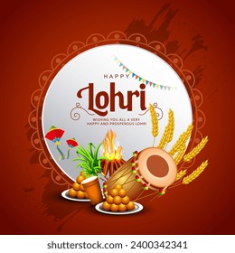 Happy Lohri festival of Punjab India background. lohri elements background. abstract vector illustration banner design	
