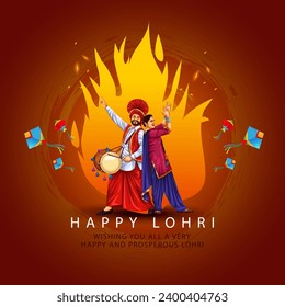 Happy Lohri festival of Punjab India background. group of people playing lohri dance. vector illustration banner design	