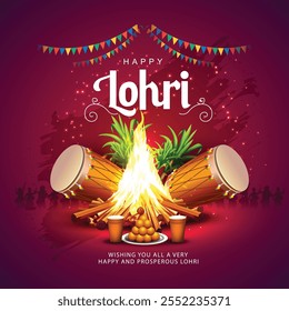 Feliz festival Lohri de Punjab Índia fundo. vetor abstrato ilustração banner design	