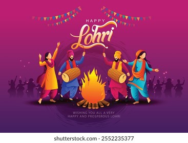 Feliz festival Lohri de Punjab Índia fundo. vetor abstrato ilustração banner design	