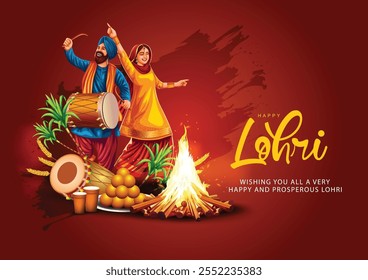 Feliz festival Lohri de Punjab Índia fundo. vetor abstrato ilustração banner design	