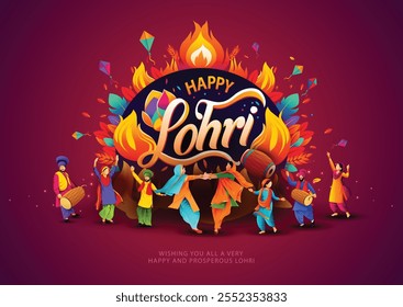 Feliz festival Lohri de Punjab Índia fundo. vetor abstrato ilustração banner design	