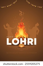 Happy Lohri festival of Punjab India background. group of people playing lohri dance. abstract vector illustration background design