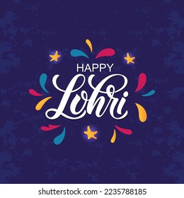 Happy Lohri handwritten text. Modern brush calligraphy, hand lettering typography.Vector colorful illustration for Punjabi festival as flyer, poster, banner, greeting card, invitation template