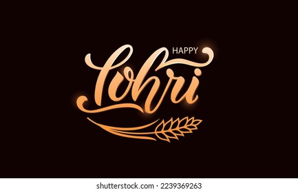 Happy Lohri handwritten text. Modern brush calligraphy, hand lettering typography.Vector colorful illustration for Punjabi festival as flyer, poster, banner, greeting card, invitation template