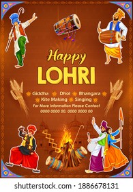 Happy Lohri holiday background illustration for Punjabi festival