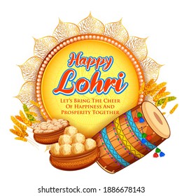 Happy Lohri holiday background illustration for Punjabi festival