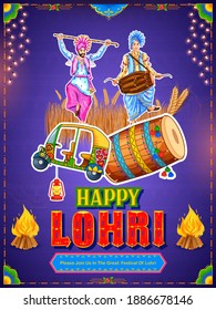 Happy Lohri holiday background illustration for Punjabi festival